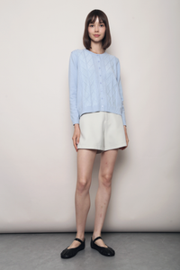 Pointelle Cable Knit Cardigan Powder Blue