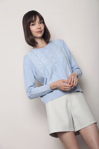 Pointelle Cable Knit Cardigan Powder Blue