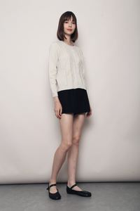 Pointelle Cable Knit Cardigan Cream