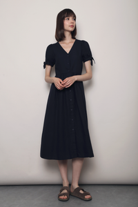 Prairie Rose Tie Sleeves Dress Navy