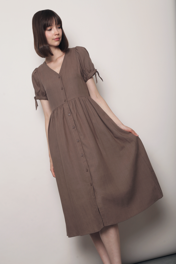 Prairie Rose Tie Sleeves Dress Cocoa