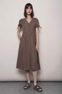Prairie Rose Tie Sleeves Dress Cocoa