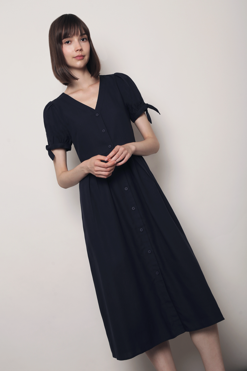 Prairie Rose Tie Sleeves Dress Navy