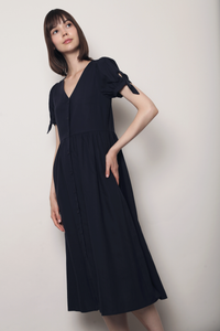 Prairie Rose Tie Sleeves Dress Navy