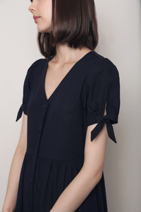Prairie Rose Tie Sleeves Dress Navy