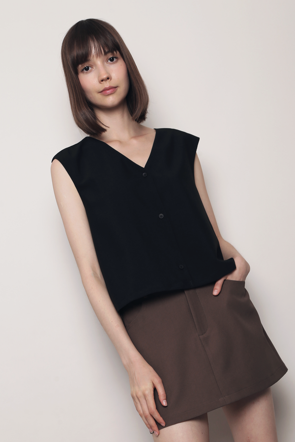 Prima Button Down Vest Top Black