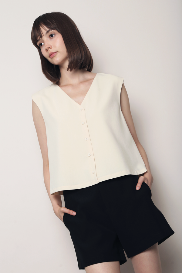 Prima Button Down Vest Top Buttercream