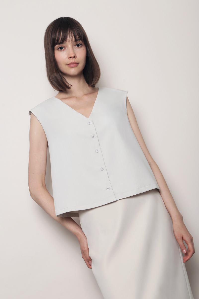 Prima Button Down Vest Top Ivory
