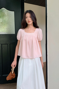 Puff Flair Linen Blouse Blush Pink