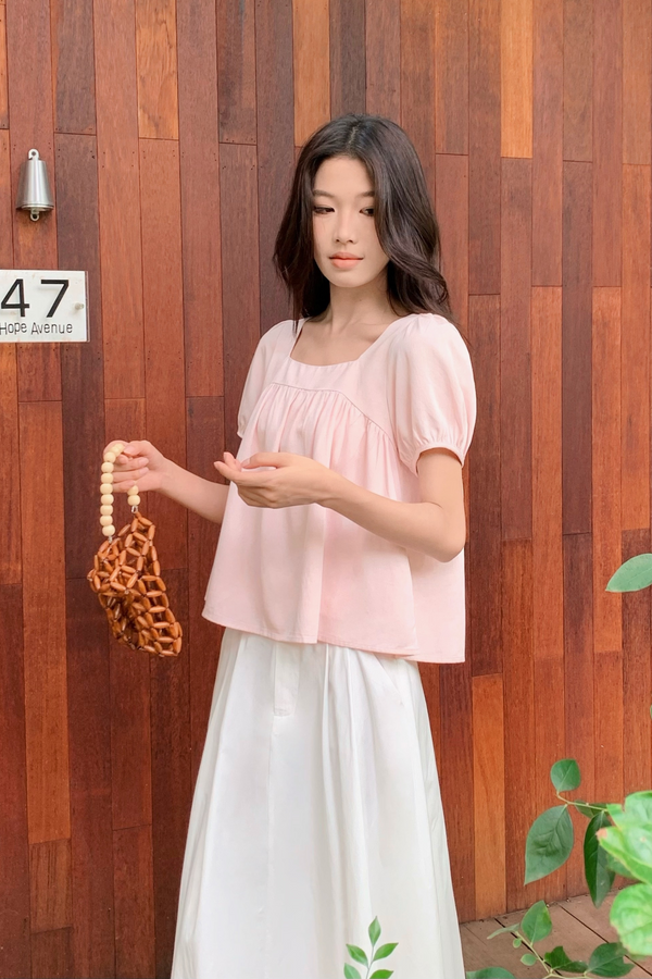 Puff Flair Linen Blouse Blush Pink