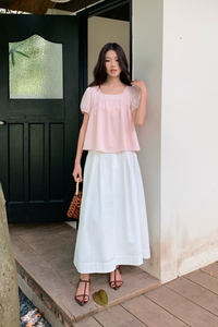 Puff Flair Linen Blouse Blush Pink