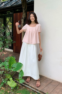 Puff Flair Linen Blouse Blush Pink
