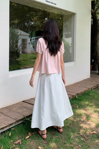 Puff Flair Linen Blouse Blush Pink