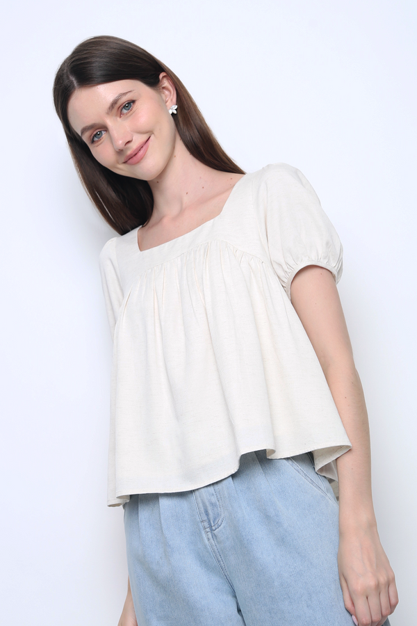 Puff Flair Linen Blouse Ivory