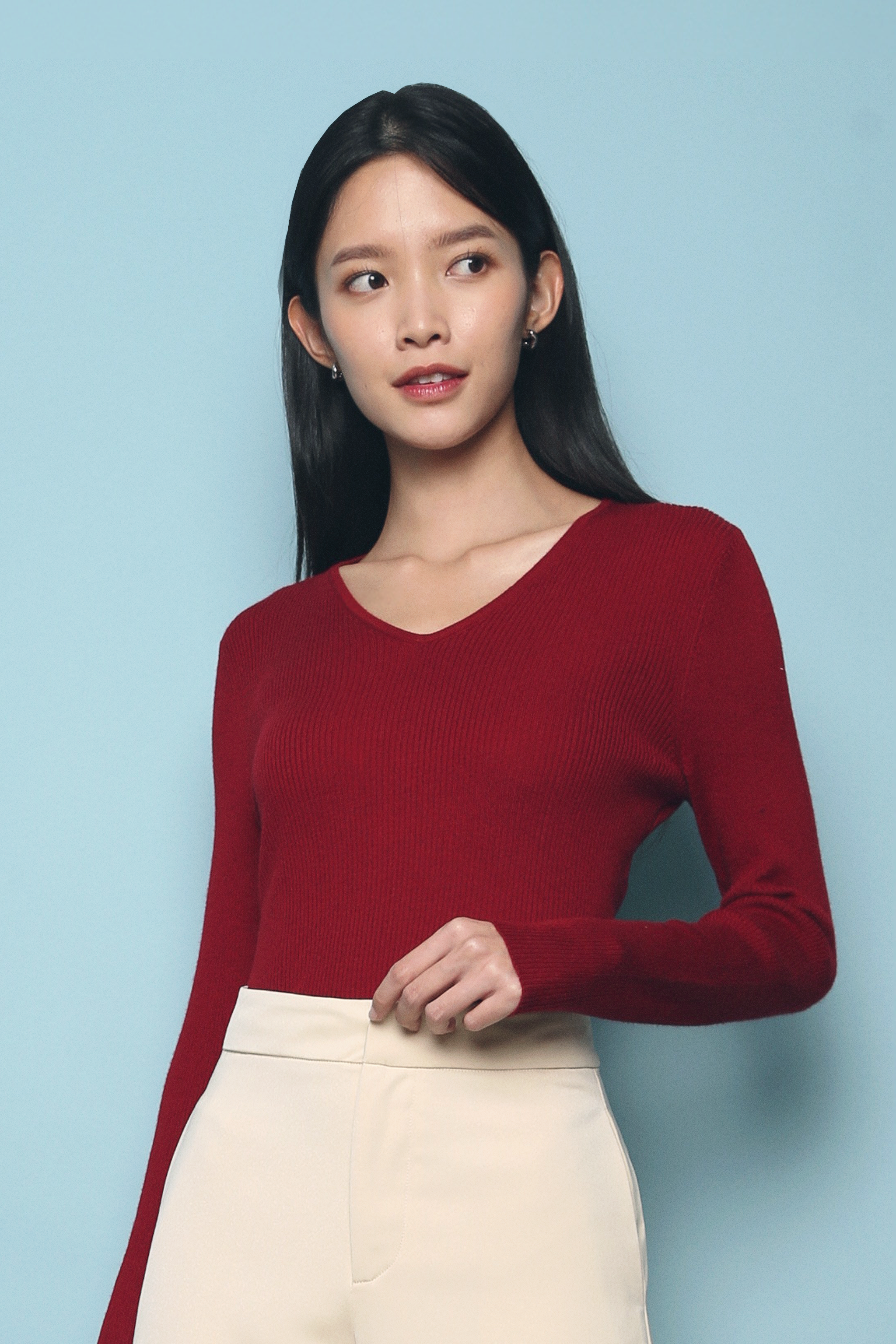 Rainie Slim Knit Sweater Red