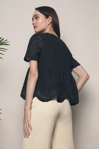 Leyna Embroidered Blouse Dark Navy