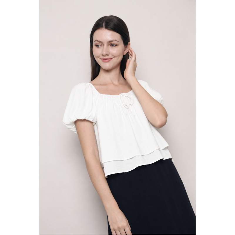 Cloud Line Puff Sleeves Top White