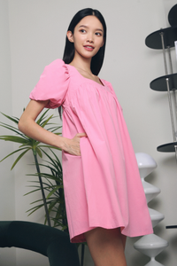 Rina Poof Sleeves Babydoll Dress Pink