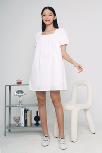 Rina Poof Sleeves Babydoll Dress White