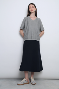 Seychelles Scallop Knit Blouse Grey
