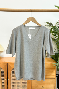 Seychelles Scallop Knit Blouse Grey