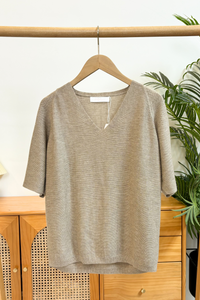 Seychelles Scallop Knit Blouse Taupe (Backorder)