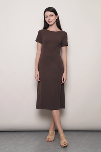 Sable Shift Midi Dress Brown