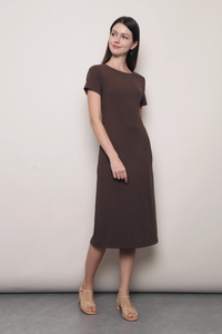 Sable Shift Midi Dress Brown