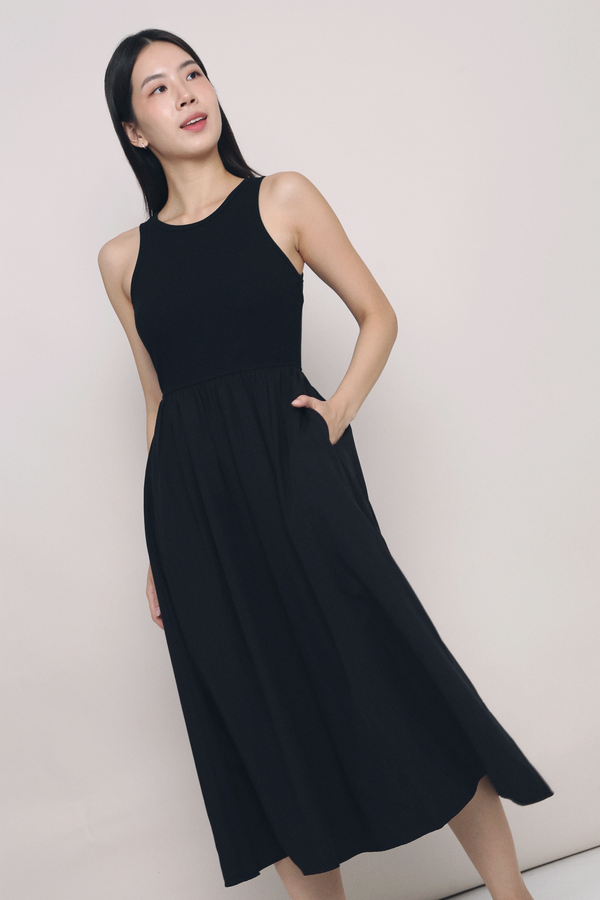 Saffron Racer Front Maxi Dress Black (Restock)