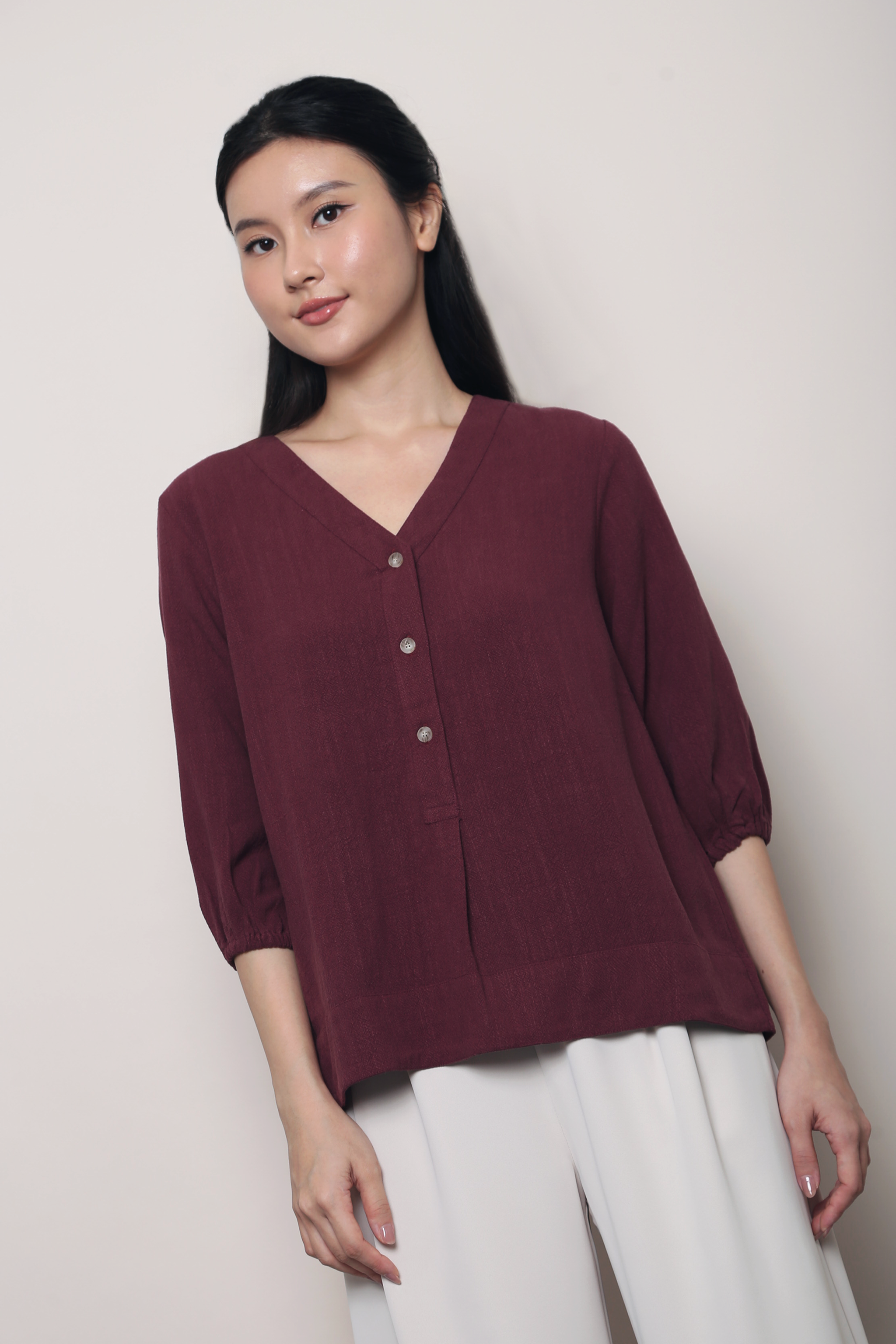 Salt Air Linen Shirt Burgundy