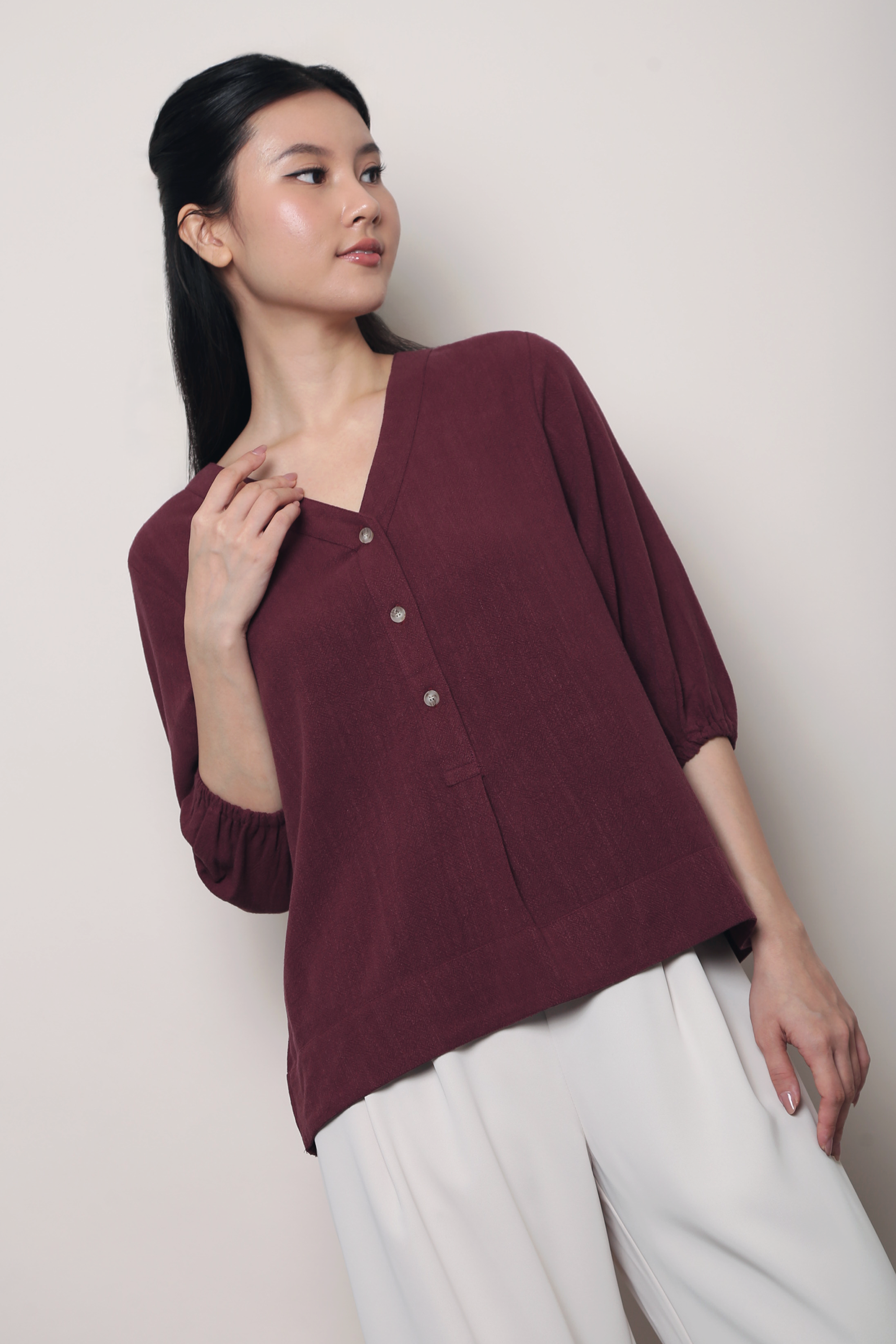 Salt Air Linen Shirt Burgundy
