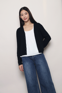 September Light Cable Knit Cardigan Black (Backorder)
