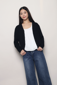September Light Cable Knit Cardigan Black (Backorder)