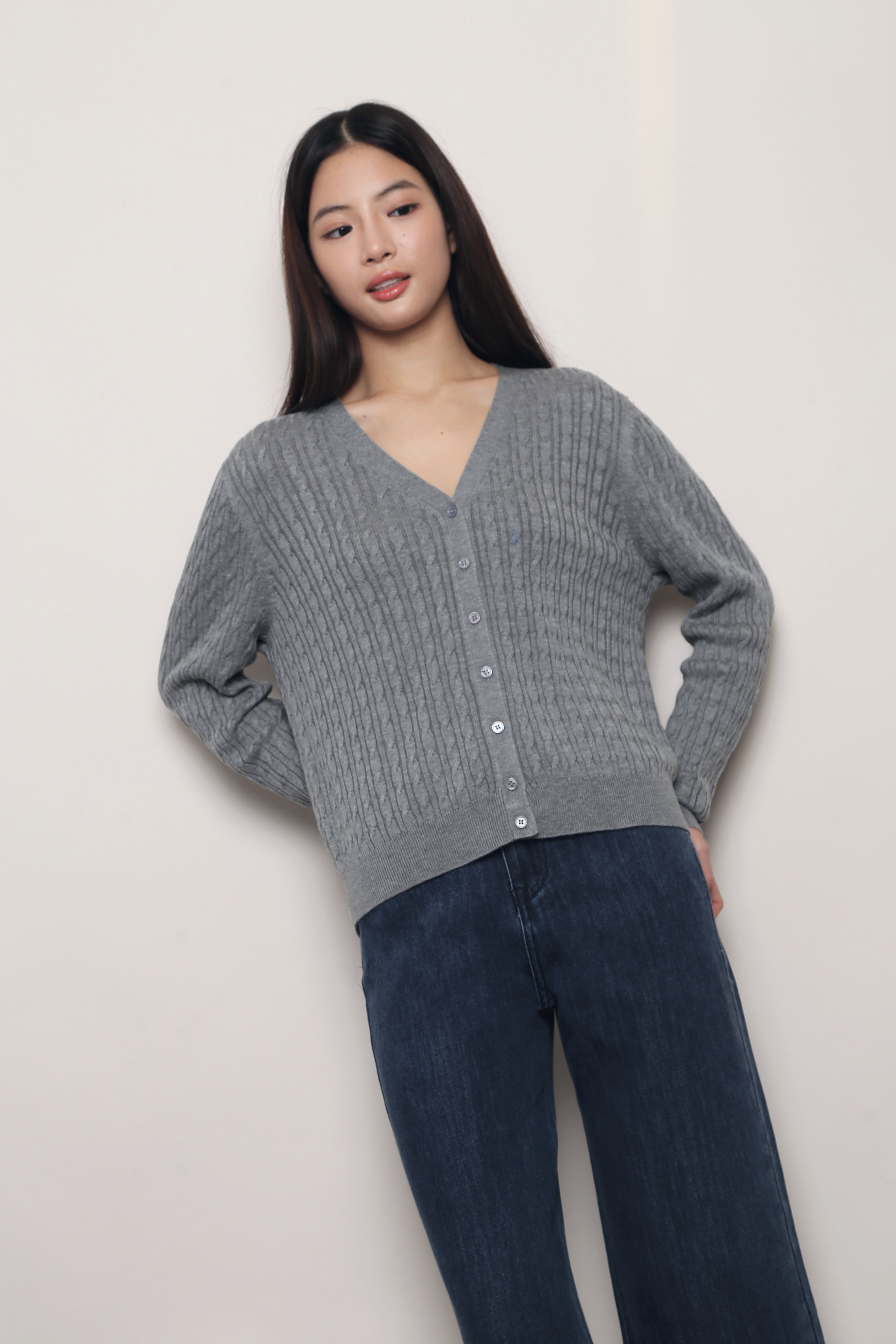 September Light Cable Knit Cardigan Grey (Backorder)