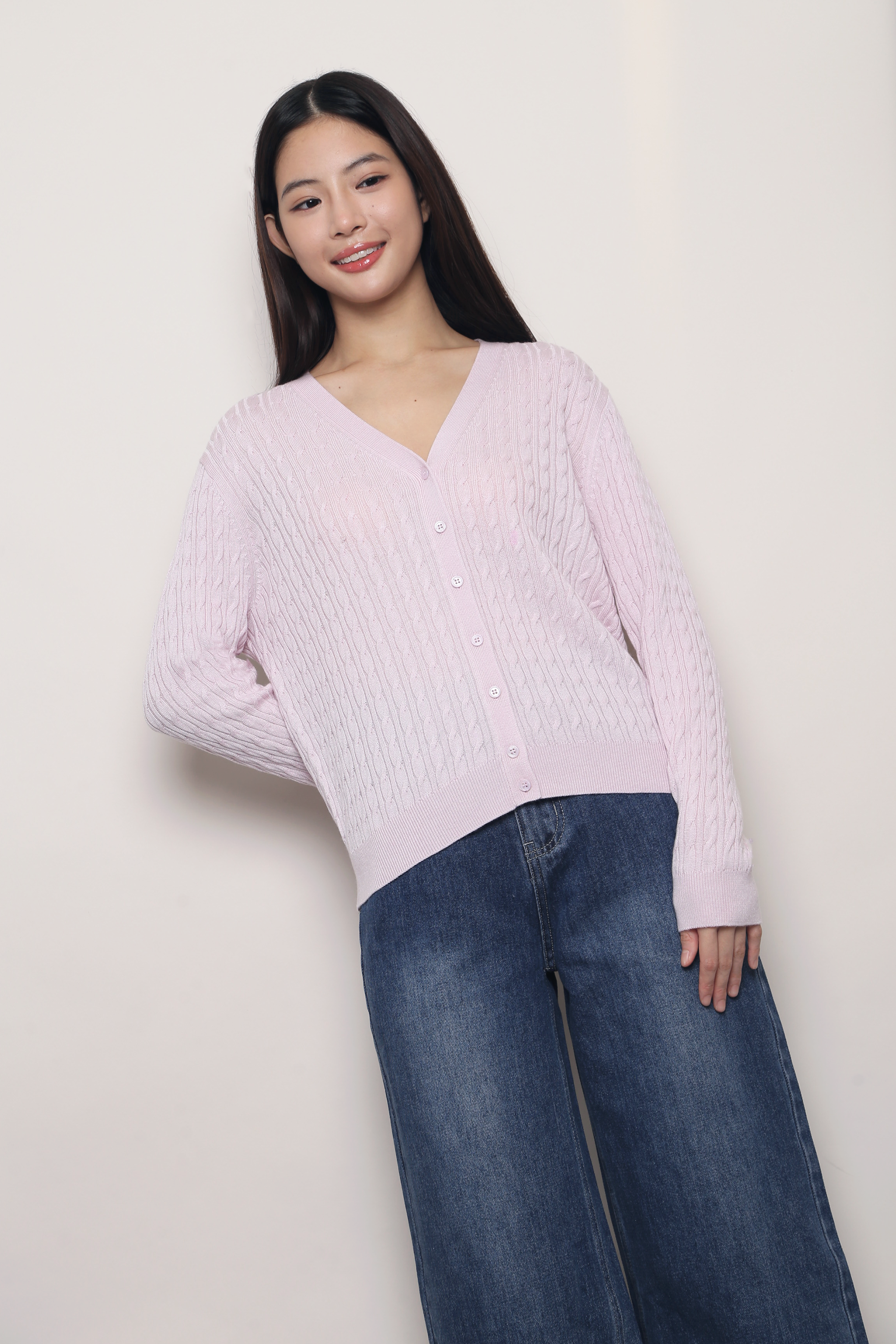 September Light Cable Knit Cardigan Powder Pink (Backorder)