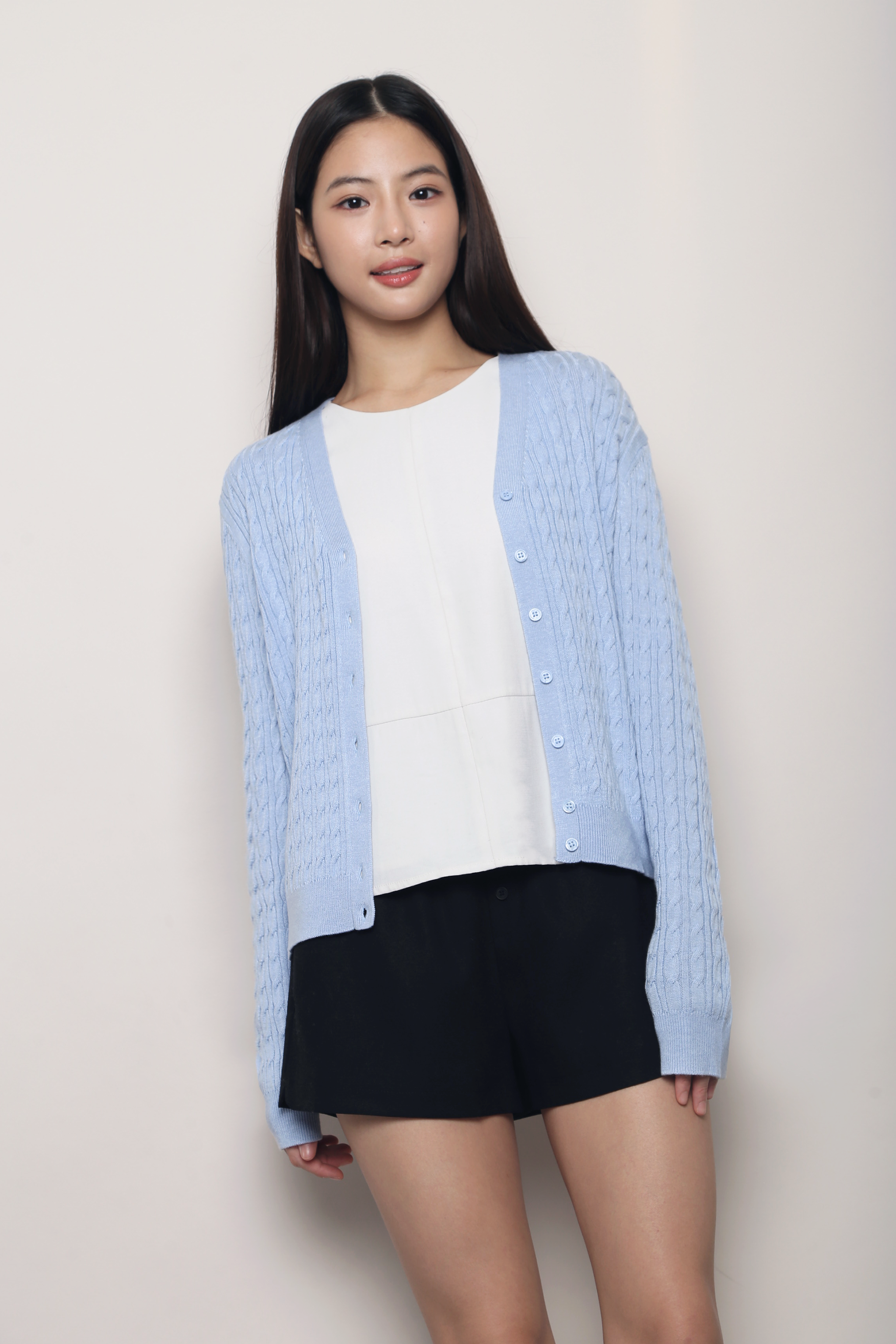 September Light Cable Knit Cardigan Powder Blue (Backorder)