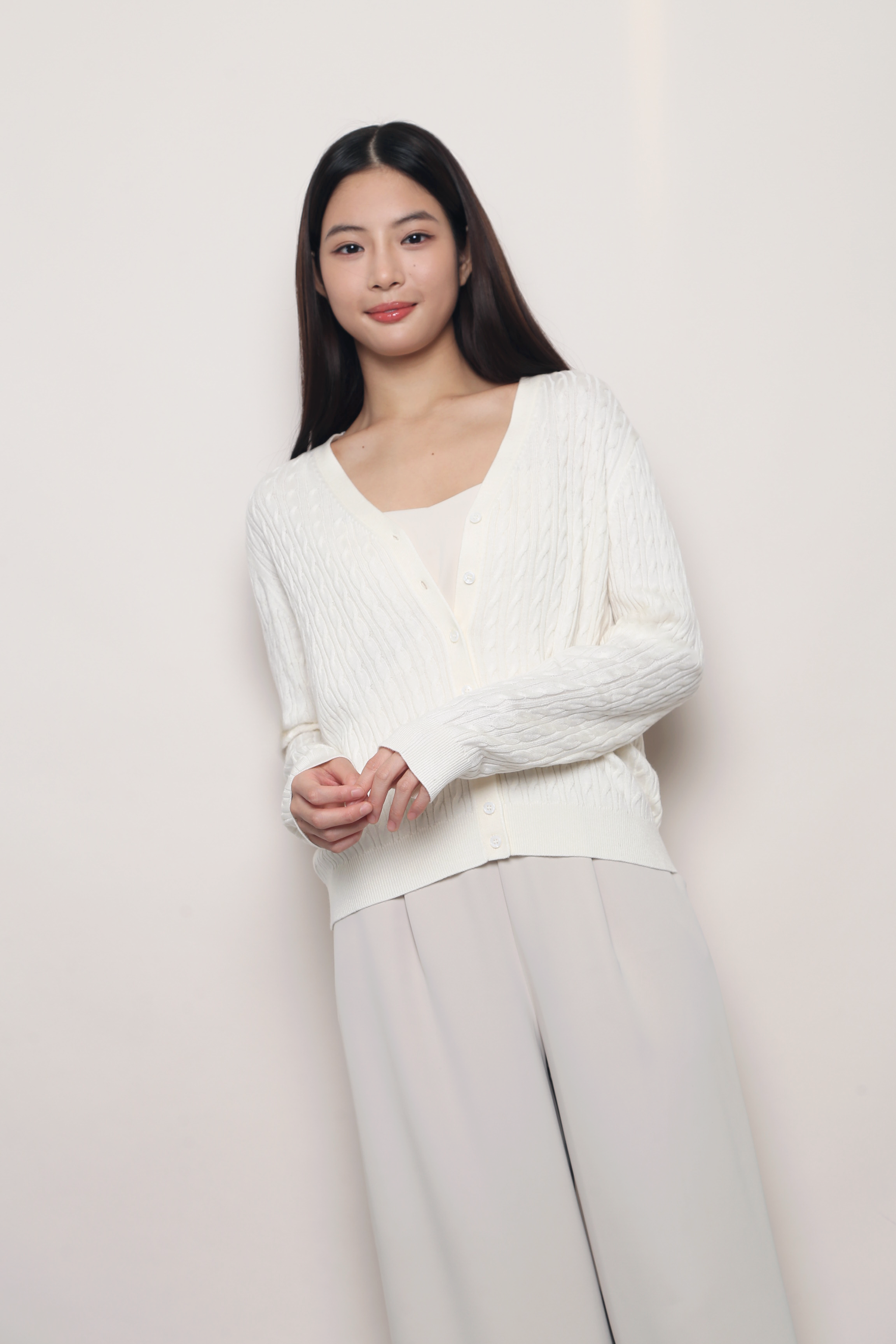 September Light Cable Knit Cardigan White (Backorder)