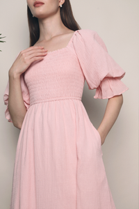 Shona Puffed Sleeves Midi Dress Pink