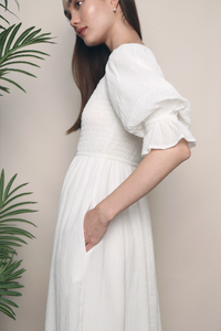 Shona Puffed Sleeves Midi Dress White