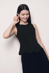 Sicily Scallop Trim Vest Top Black (Restock)
