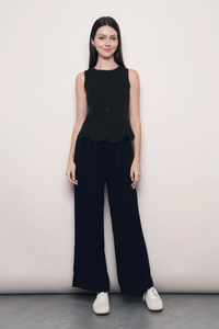 Sicily Scallop Trim Vest Top Black (Restock)