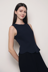 Sicily Scallop Trim Vest Top Navy (Backorder)