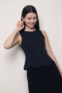 Sicily Scallop Trim Vest Top Navy (Backorder)