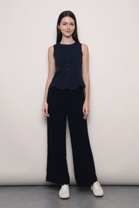 Sicily Scallop Trim Vest Top Navy (Backorder)