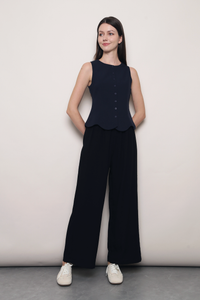 Sicily Scallop Trim Vest Top Navy (Backorder)