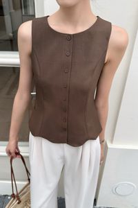 Sicily Scallop Trim Vest Top Brown
