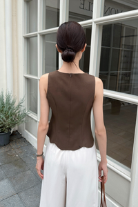 Sicily Scallop Trim Vest Top Brown