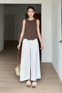 Sicily Scallop Trim Vest Top Brown