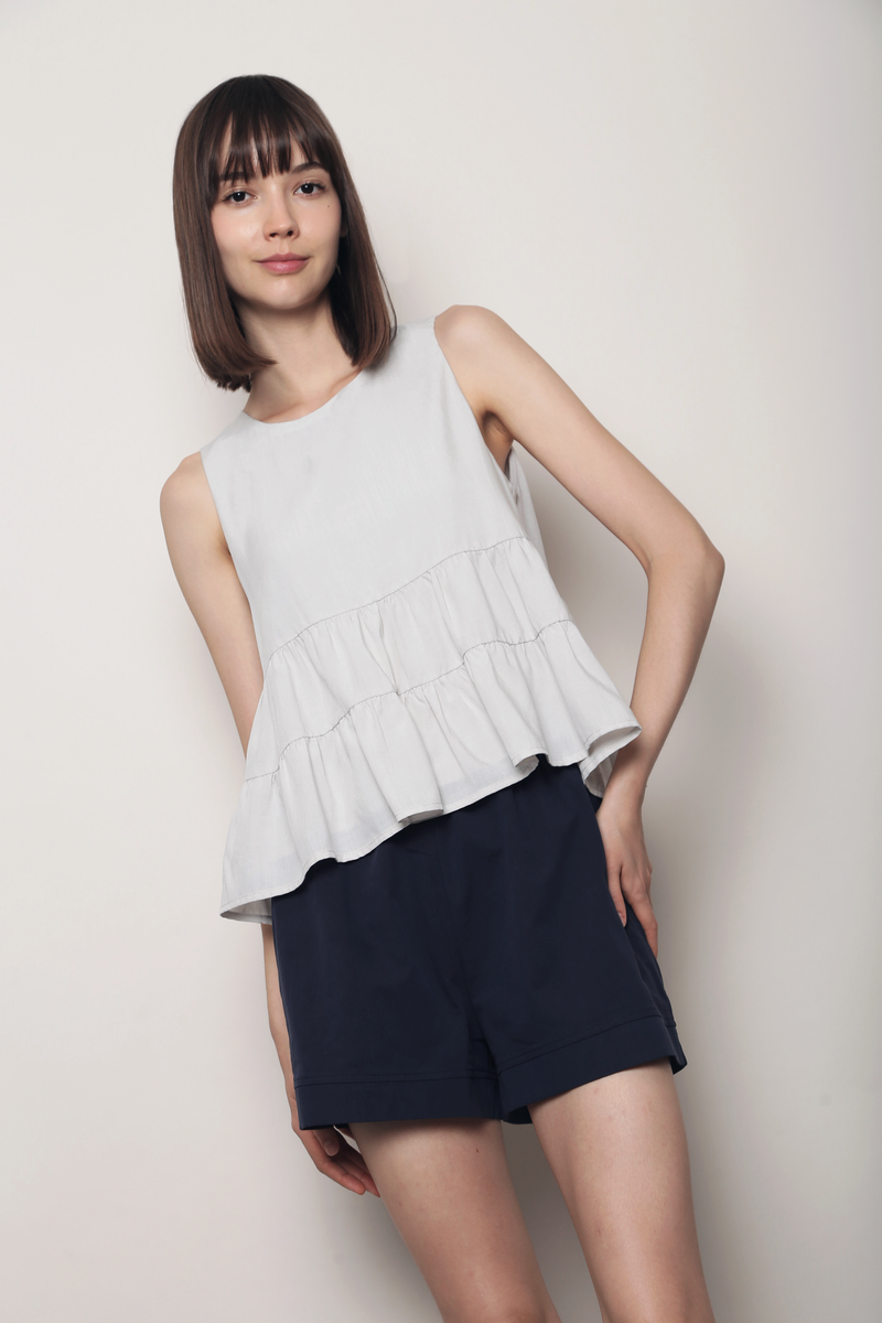 Slow Living Tiered Babydoll Top Ash Grey