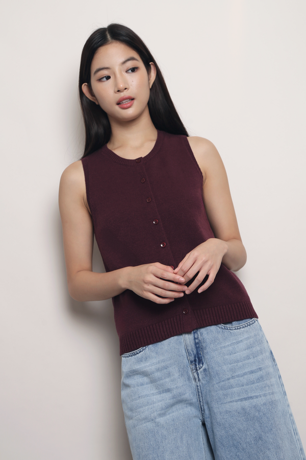 Smartie Knit Vest Top Maroon
